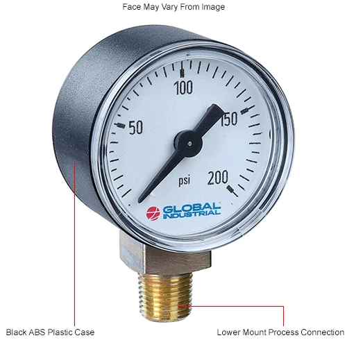 Global Industrial 2" Pressure Gauge, 200 PSI, 1/4" NPT LM, Plastic - Image 6