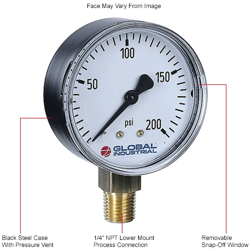 Global Industrial 2" Pressure Gauge, 60 PSI, 1/4" NPT LM, Steel - Image 6