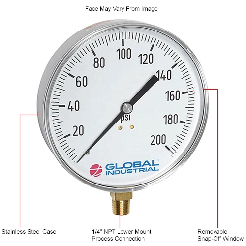Global Industrial 4-1/2" Contractor Gauge, 100 PSI, 1/4" NPT LM, Stainless Steel - Image 6