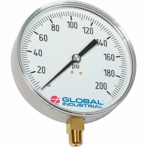 Global Industrial 4-1/2" Contractor Gauge, 100 PSI, 1/4" NPT LM, Stainless Steel - Image 5
