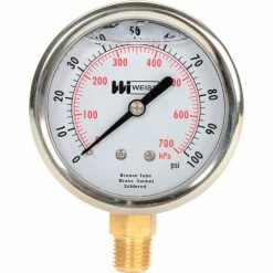 Weiss Instruments 2 1/2" dial, liquid filled, 1/4" NPT bottom, 0-100 PSI