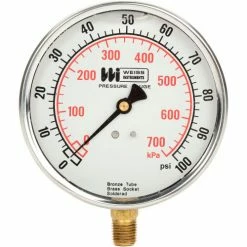 Weiss Instruments 4" dial , liquid filled, 1/4" bottom, 0-100PSI
