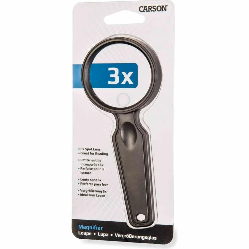 Carson Optical Carson Magniview Series Hand-Held Magnifier, 2", 3x Power with 6x Spot Lens, Black - Image 3