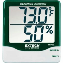 Extech 445703 Big Digit Hygro-Thermometer, Green/White, 445703, Wall Mount, AAA battery
