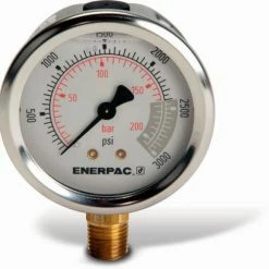 Enerpac Hydraulic Pressure Gauge, Lower Mount, Glycerine Filled, 3,000 Max PSI, 2.5" Face
