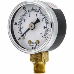 Pic Gauges 2" Utility Pressure Gauge, Dry Filled, 0/100 PSI Range, Lower Mount, 101D-204E