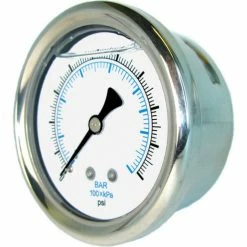 PIC Gauges 1.5" Pressure Gauge, 1/8" NPT, Glycerine Filled, 0/30 PSI, Ctr Back Mount, SS, 202L-158C