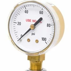 PIC Gauges 2" UNO Pressure Gauge, 1/4" NPT, Dry, 0/100 PSI, Lower Mount, 501D-UNO-204E