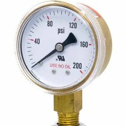 PIC Gauges 2" UNO Pressure Gauge, 1/4" NPT, Dry, 0/200 PSI, Lower Mount, 501D-UNO-204G