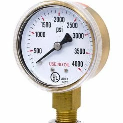 PIC Gauges 2" UNO Pressure Gauge, 1/4" NPT, Dry, 0/4000 PSI, Lower Mount, 501D-UNO-204Q