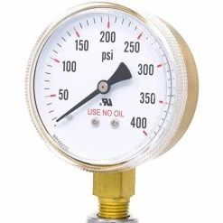 PIC Gauges 2.5" UNO Pressure Gauge, 1/4" NPT, Dry, 0/400 PSI, Lower Mount, 501D-UNO-254I