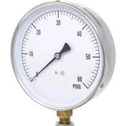PIC Gauges 4.5" Contractor Pressure Gauge, 1/4" NPT, 0/60 PSI, Stainless, CONTRACTOR-4LD