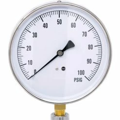 PIC Gauges 4.5" Contractor Pressure Gauge, 1/4" NPT, 0/100 PSI, Stainless, CONTRACTOR-4LE