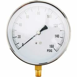 PIC Gauges 4.5" Contractor Pressure Gauge, 1/4" NPT, 0/160 PSI, Stainless, CONTRACTOR-4LE
