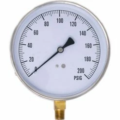 PIC Gauges 4.5" Contractor Pressure Gauge, 1/4" NPT, 0/200 PSI, Stainless, CONTRACTOR-4LE