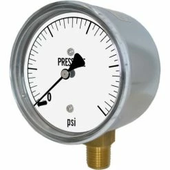 PIC Gauges 2.5" Low Pressure Gauge, 1/4" NPT, 0/5 PSI, Dry Non-Fillable, Lower Mount, LP1-254-5PSI