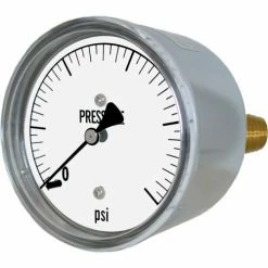 PIC Gauges 2.5" Low Pressure Gauge, 1/4" NPT, 0/10 PSI, Dry Non-Fillable, Back Mount, LP2-254-10PSI