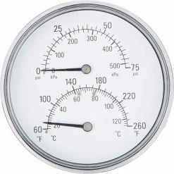PIC Gauges 4" Tridactor Boiler Pressure Gauge, 1/2" NPT, 0/75 PSI, Back Mount, TRI-RC-402R-D