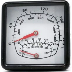 PIC Gauges 4" Tridactor Boiler Pressure Gauge, 1/2" NPT, 0/200 PSI, Back Mount, Sq, TRI-SQ-402R-G
